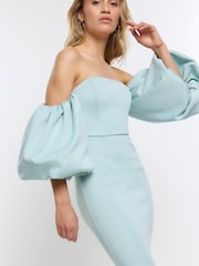River Island Blue Bardot Puff Sleeve Maxi Dress - Image 3 of 4