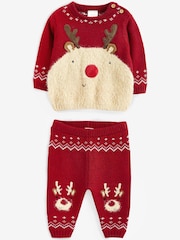 Red Reindeer Baby Knitted Jumper And Leggings Set (0mths-2yrs) - Image 1 of 9