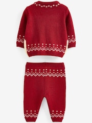 Red Reindeer Baby Knitted Jumper And Leggings Set (0mths-2yrs) - Image 2 of 9