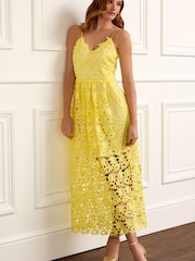 Yellow Strappy Lace Midi Dress - Image 1 of 6