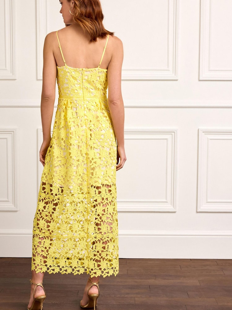Yellow Strappy Lace Midi Dress - Image 2 of 6