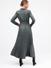 Grey Check Pleated Long Sleeve Midi Dress - Image 3 of 5