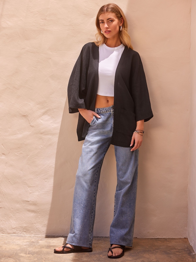 Black 100% Linen Jacket - Image 1 of 6