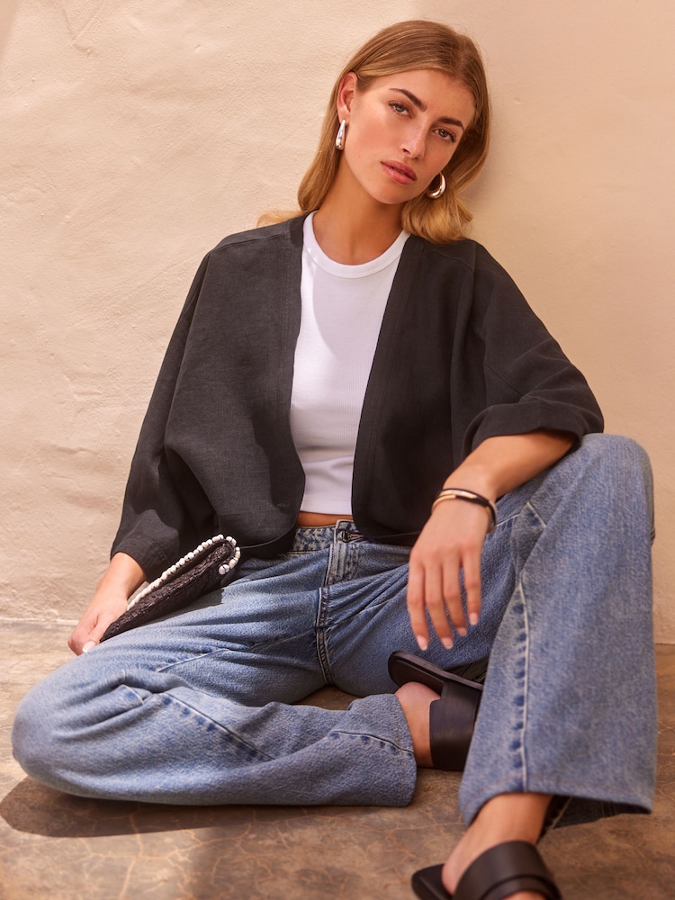 Black 100% Linen Jacket - Image 2 of 6