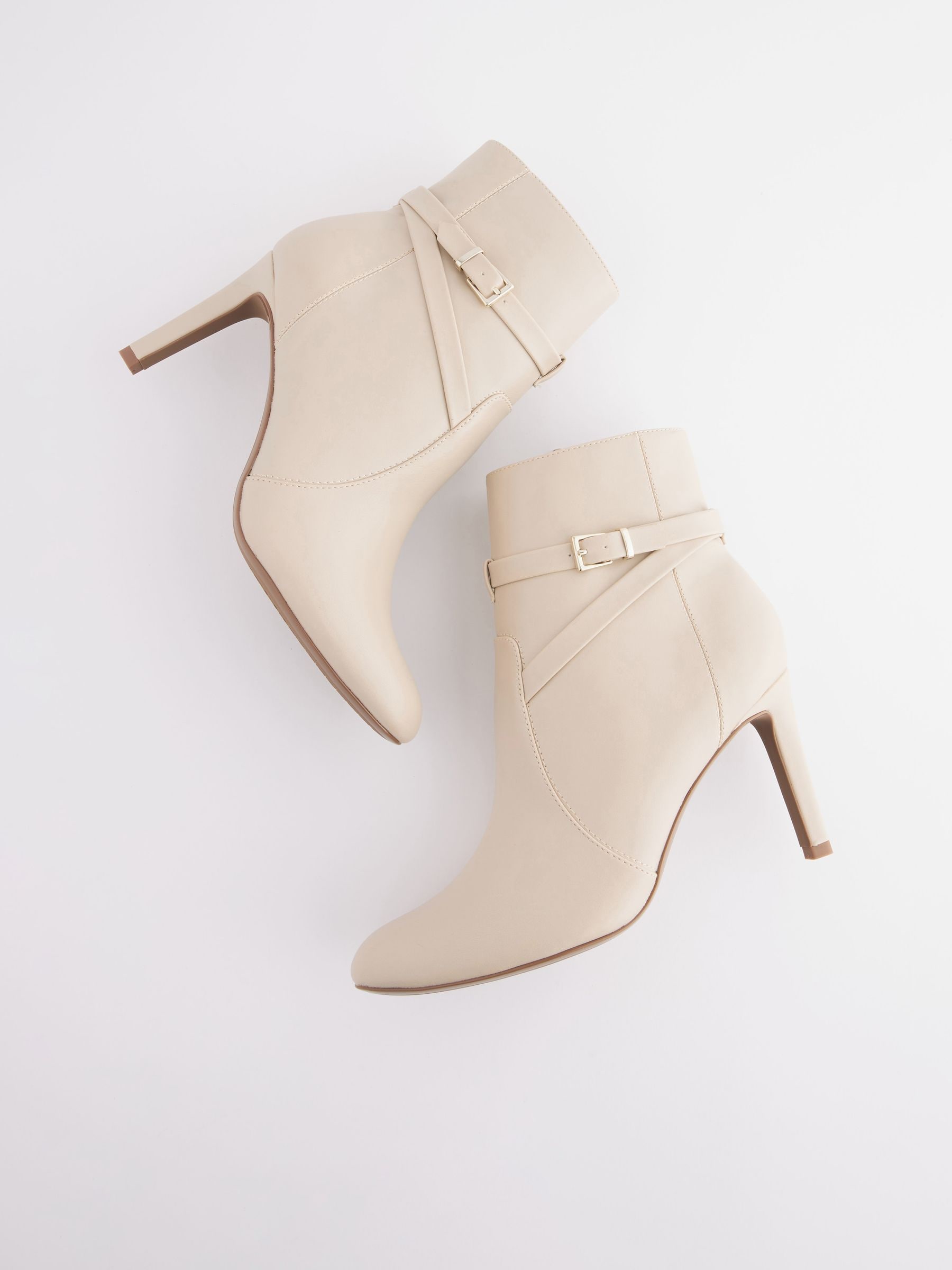 Buy Cream Regular Wide Fit Forever Comfort Buckle Detail Heeled Ankle Boots from Next Luxembourg