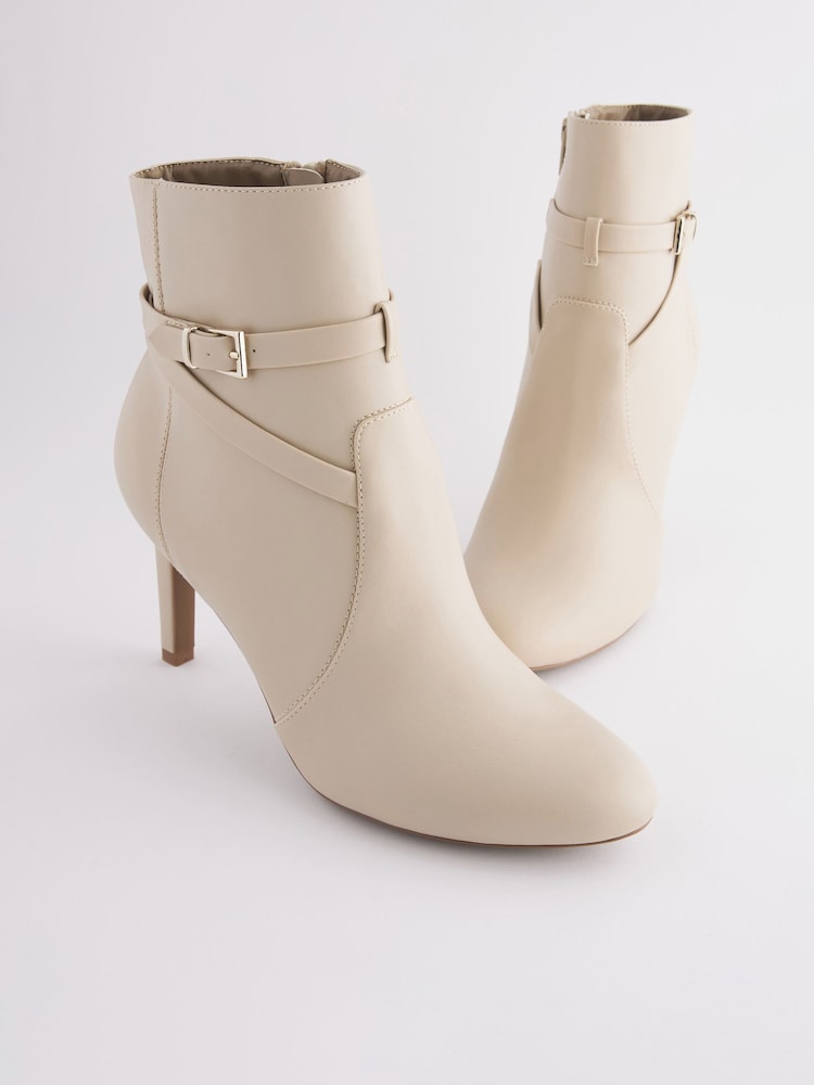 Cream Regular/Wide Fit Forever Comfort® Buckle Detail Heeled Ankle Boots - Image 6 of 7