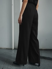 Black Premium Button Detail Wide Turn-Up Trousers - Image 2 of 11
