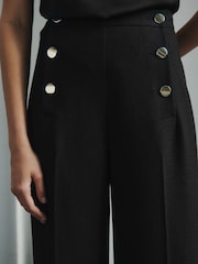 Black Premium Button Detail Wide Turn-Up Trousers - Image 3 of 11