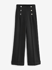 Black Premium Button Detail Wide Turn-Up Trousers - Image 4 of 11