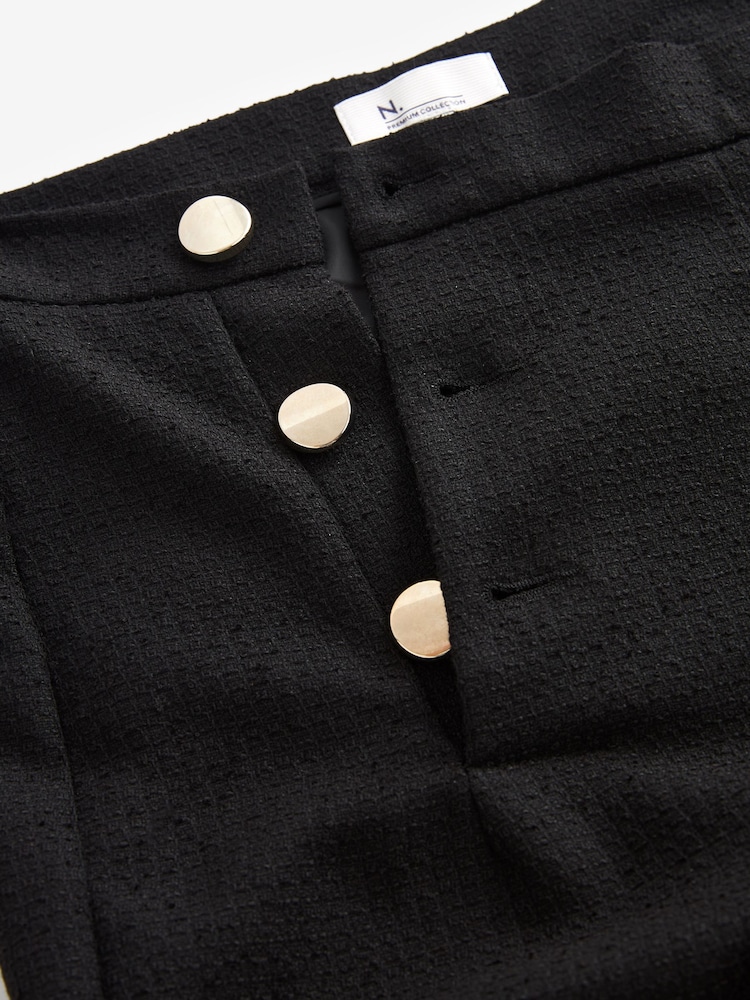 Black Premium Button Detail Wide Turn-Up Trousers - Image 6 of 11