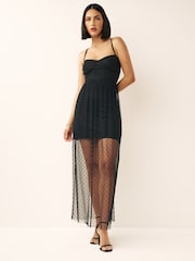 Black Strappy Sheer Spot Midi Dress - Image 1 of 6