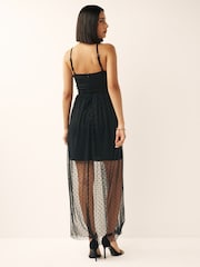 Black Strappy Sheer Spot Midi Dress - Image 2 of 6