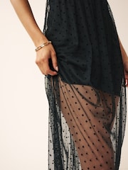 Black Strappy Sheer Spot Midi Dress - Image 4 of 6