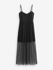 Black Strappy Sheer Spot Midi Dress - Image 5 of 6