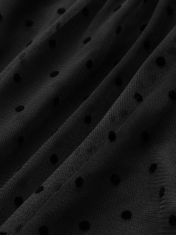 Black Strappy Sheer Spot Midi Dress - Image 6 of 6