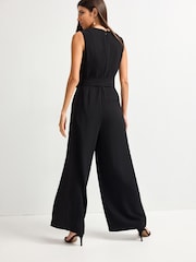 Black Panel Detail Belted Jumpsuit - Image 3 of 6