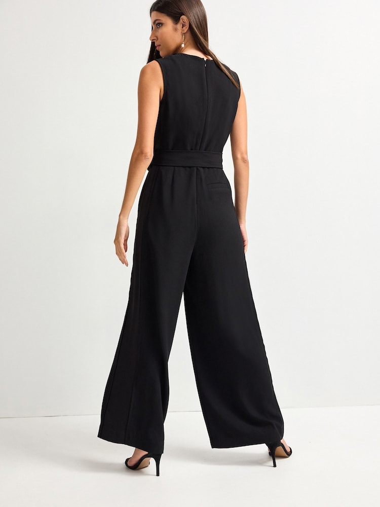 Black Panel Detail Belted Jumpsuit - Image 3 of 6