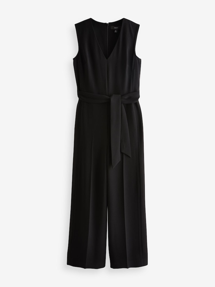 Black Panel Detail Belted Jumpsuit - Image 5 of 6