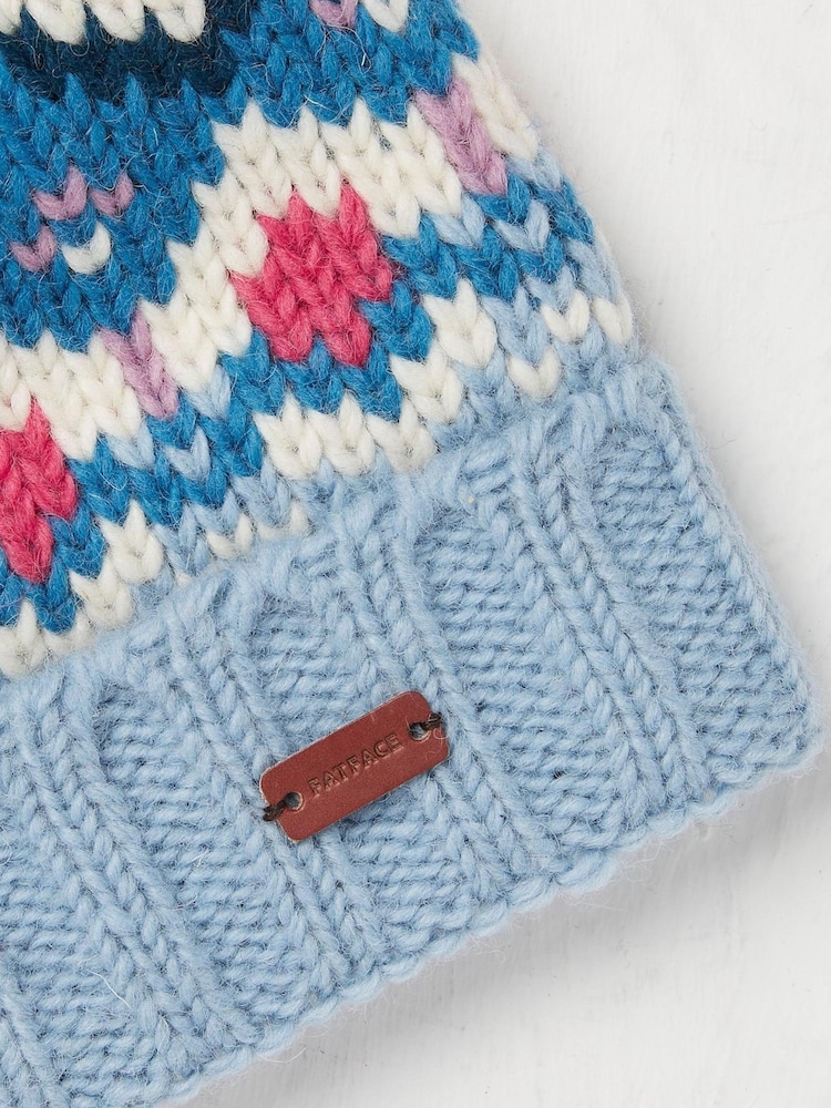 FatFace Blue Isla Fairilse Bobble Hat - Image 2 of 2 FatFace Blue Isla Fairilse Bobble Hat - Image 2 of 2