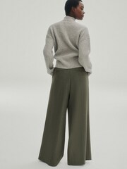 Khaki Green Premium Pleated Wide Leg Trousers - Image 2 of 9