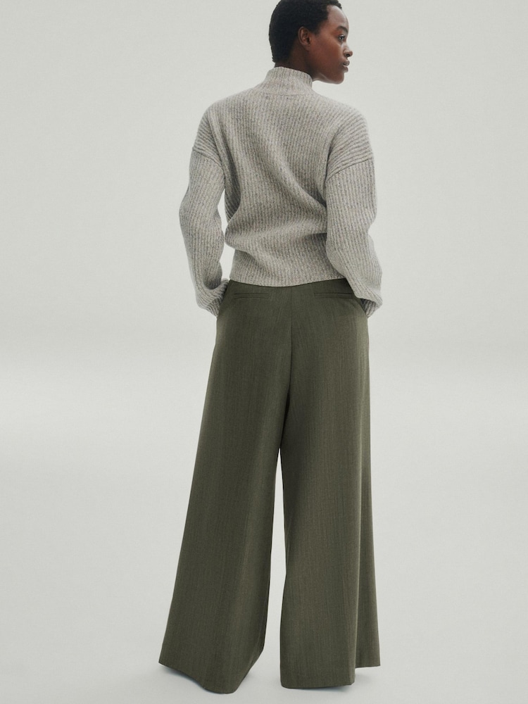 Khaki Green Premium Pleated Wide Leg Trousers - Image 2 of 9