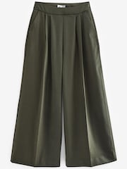 Khaki Green Premium Pleated Wide Leg Trousers - Image 5 of 9