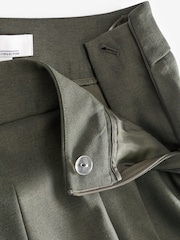 Khaki Green Premium Pleated Wide Leg Trousers - Image 6 of 9