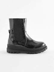 Black Patent Chunky Chelsea Sock Boots - Image 2 of 5