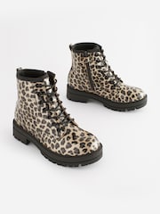 Leopard Print Standard Fit (F) Warm Lined Lace-Up Boots - Image 1 of 1