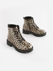 Leopard Print Standard Fit (F) Warm Lined Lace-Up Boots - Image 2 of 11