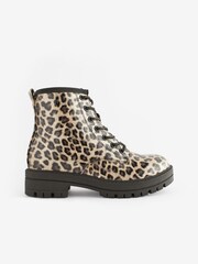Leopard Print Standard Fit (F) Warm Lined Lace-Up Boots - Image 4 of 11