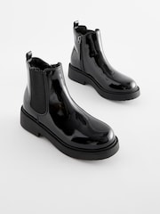 Black Patent Standard Fit (F) Chunky Chelsea Boots - Image 1 of 5