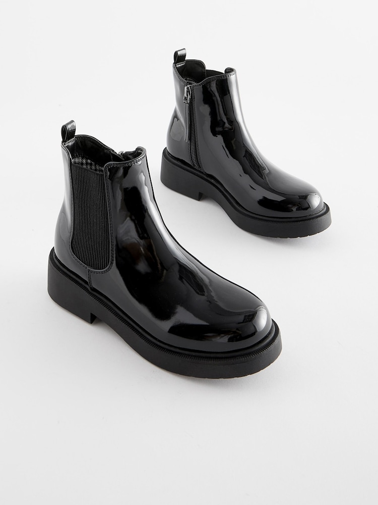 Black Patent Standard Fit (F) Chunky Chelsea Boots - Image 1 of 5