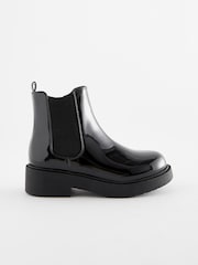 Black Patent Standard Fit (F) Chunky Chelsea Boots - Image 2 of 5