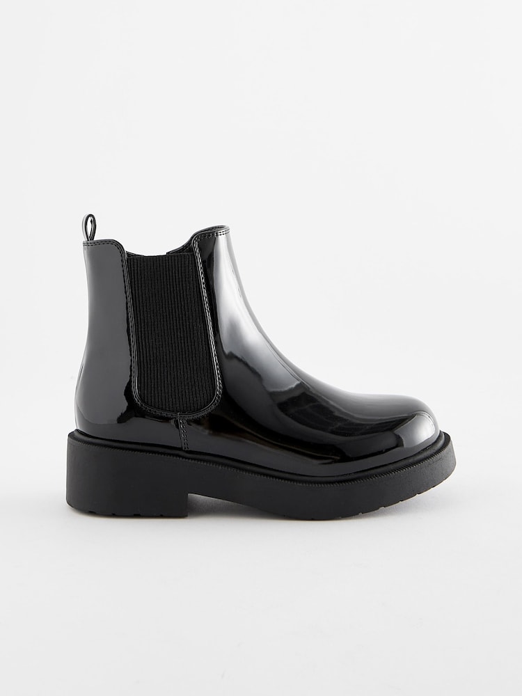 Black Patent Standard Fit (F) Chunky Chelsea Boots - Image 2 of 5