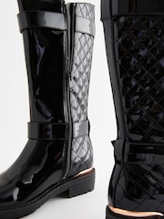 Black Patent Tall Quilted Buckle Boots - Image 4 of 5