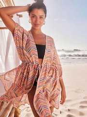 Rainbow Stripe Print Longline Tie Waist Kimono Cover-Up - Image 2 of 5