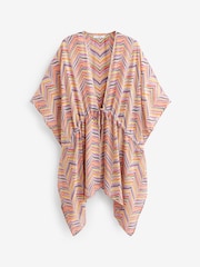 Rainbow Stripe Print Longline Tie Waist Kimono Cover-Up - Image 4 of 5