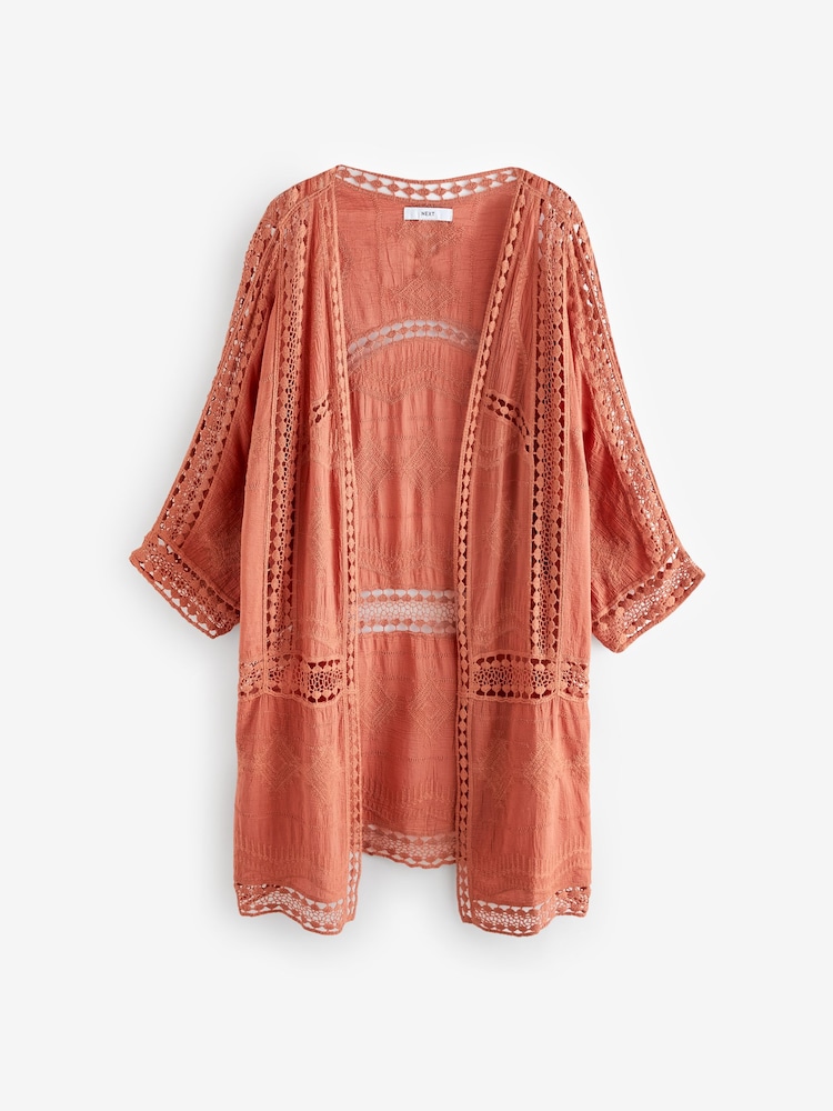 Orange - Langer Strand-Kimono mit Häkeldesign - Bild 1 von 2 Orange - Langer Strand-Kimono mit Häkeldesign - Bild 1 von 2