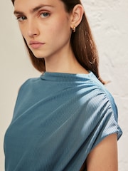 Teal Blue Premium Asymmetric Drape Top - Image 1 of 6