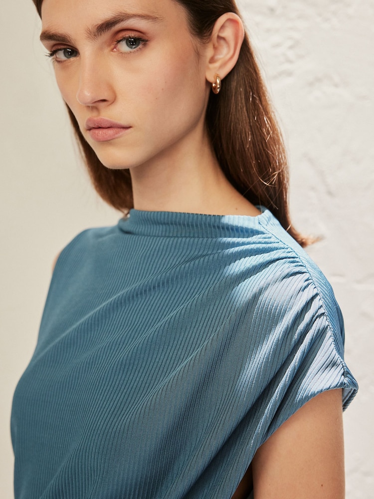 Teal Blue Premium Asymmetric Drape Top - Image 1 of 6