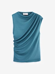 Teal Blue Premium Asymmetric Drape Top - Image 2 of 6