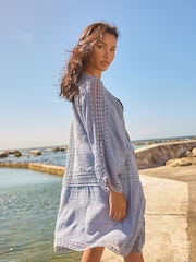 Blue Crochet Longline Kimono Cover-Up - Image 2 of 6