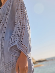 Blue Crochet Longline Kimono Cover-Up - Image 3 of 6