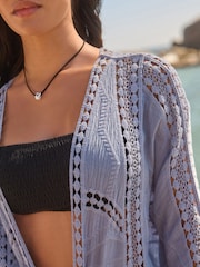Blue Crochet Longline Kimono Cover-Up - Image 4 of 6