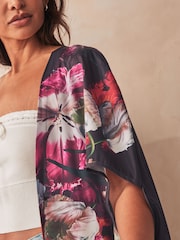 Black Floral Maxi Kimono Cover-Up - Image 4 of 6