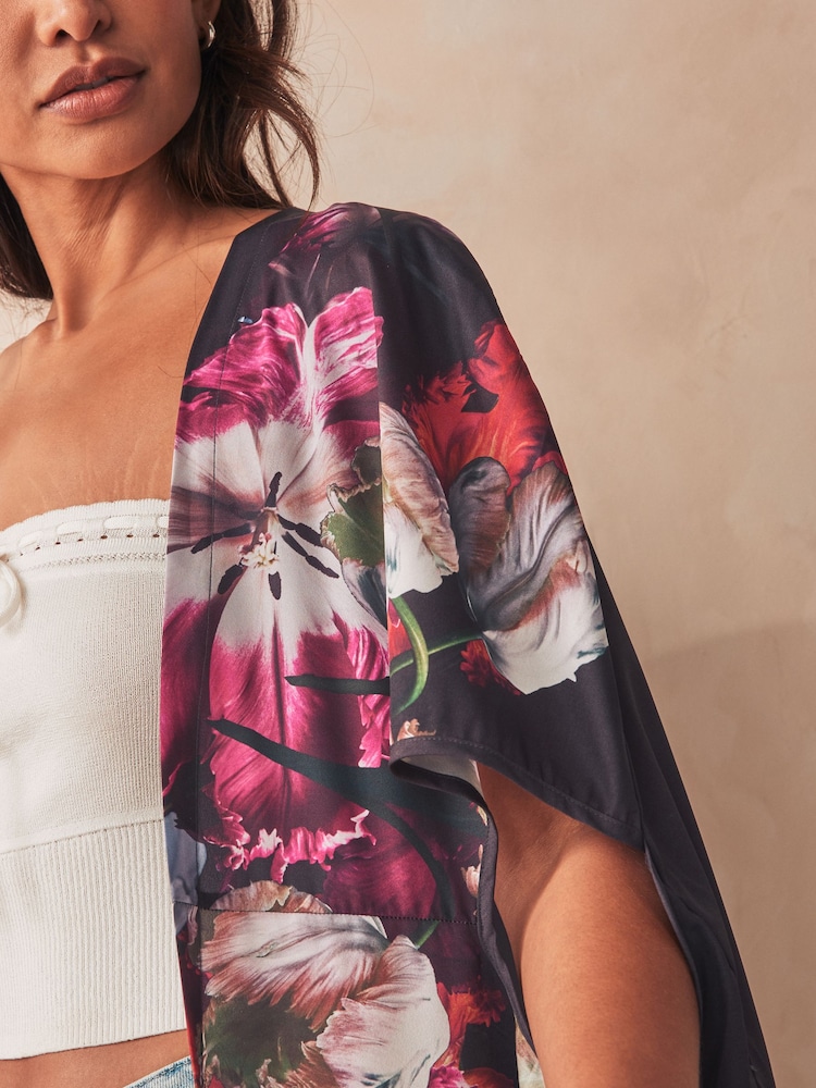 Black Floral Maxi Kimono Cover-Up - Image 4 of 6