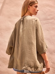 Khaki Green 100% Linen Jacket - Image 4 of 8