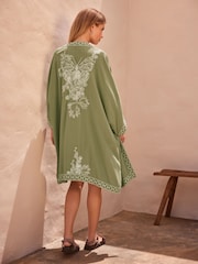 Green Butterfly Longline Embroidered Kimono Cover-Up - Image 1 of 8