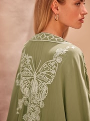 Green Butterfly Longline Embroidered Kimono Cover-Up - Image 5 of 8